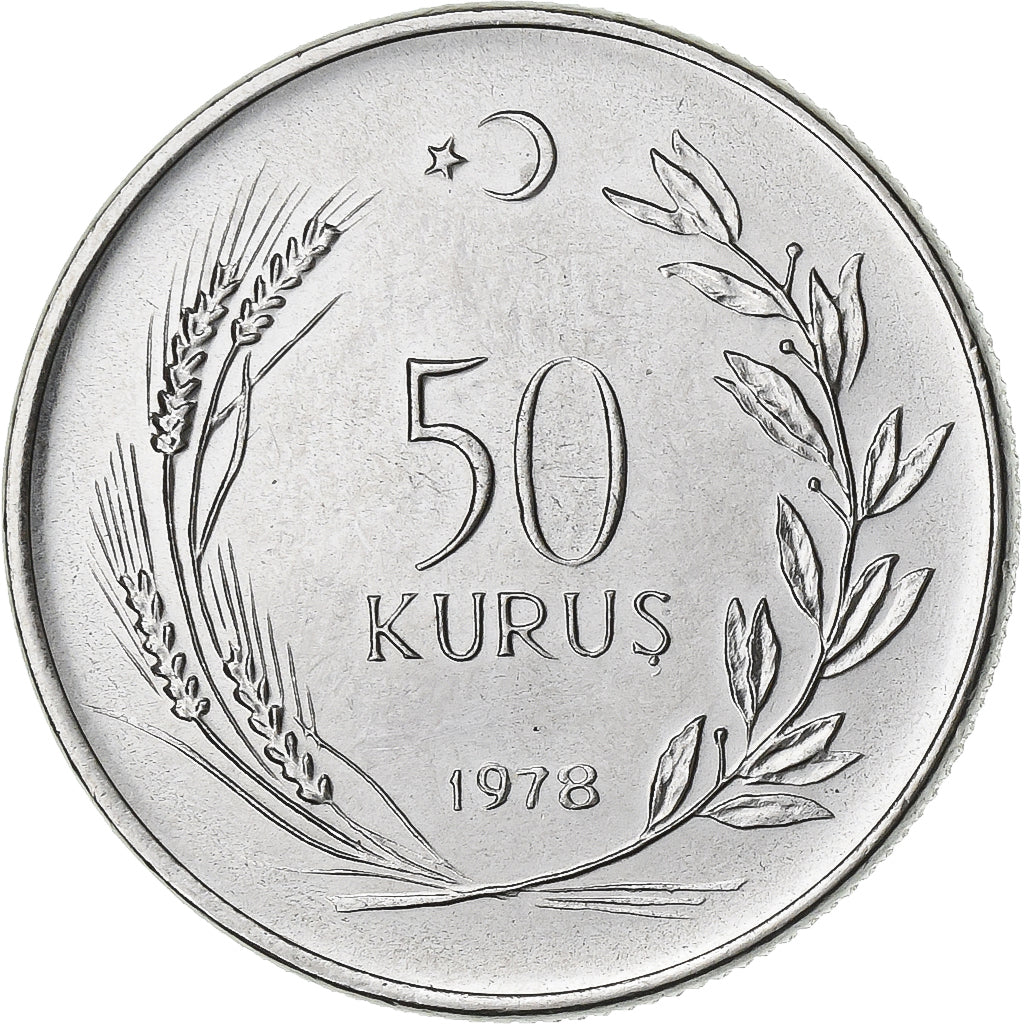 Turkey, 50 Kurus, 1978, Stainless Steel, AU(55-58), KM:913