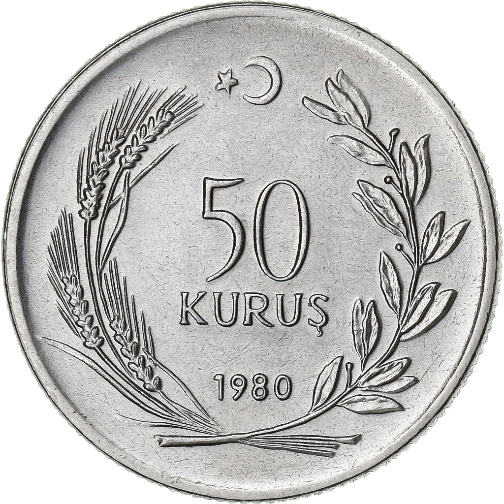 Turkey, 50 Kurus, 1980, Stainless Steel, AU(55-58), KM:936