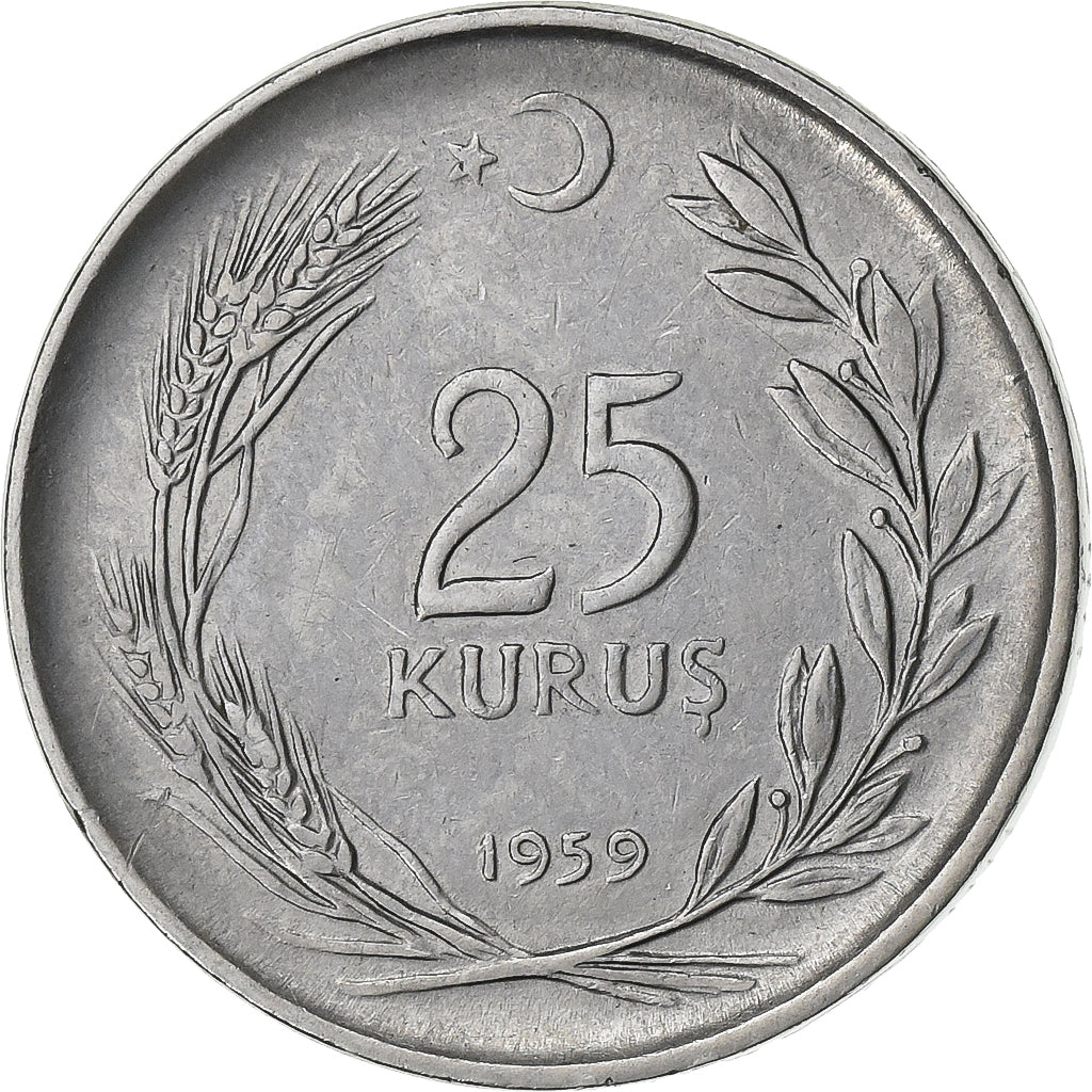 Turkije, 25 Kurus, 1959, Stainless Steel, ZF+, KM:892.1