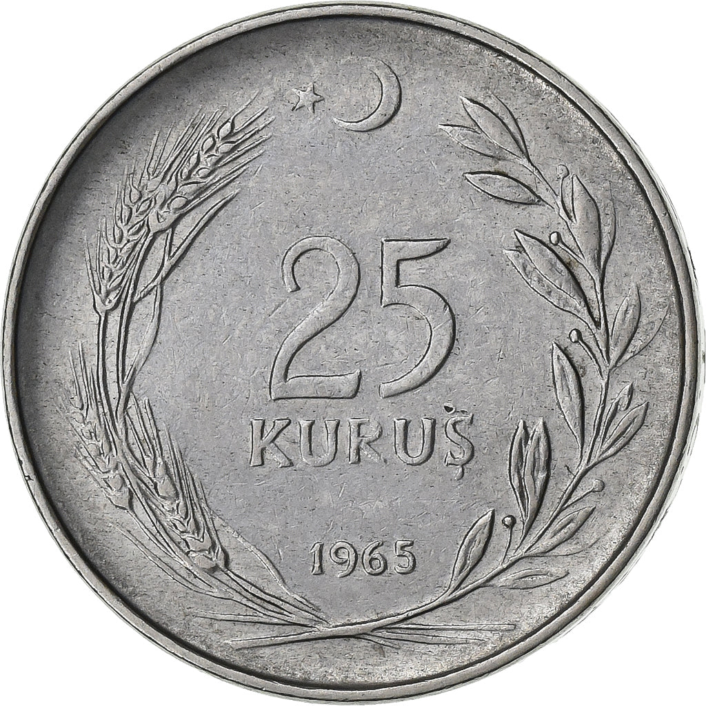 Turkije, 25 Kurus, 1965, Stainless Steel, ZF+, KM:892.2