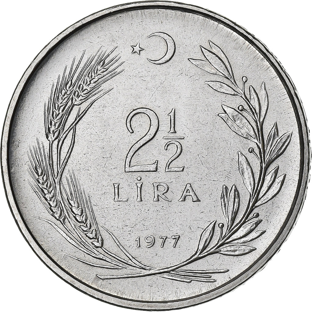 Turchia, 2-1/2 Lira, 1977, Acciaio inossidabile, SPL-, KM:910