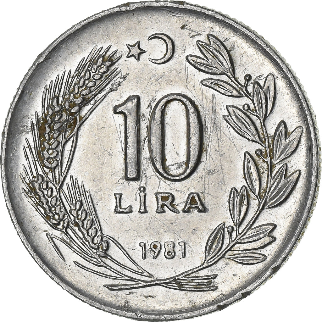 Turquia, 10 Lira, 1981, Alumínio, AU(55-58), KM:945