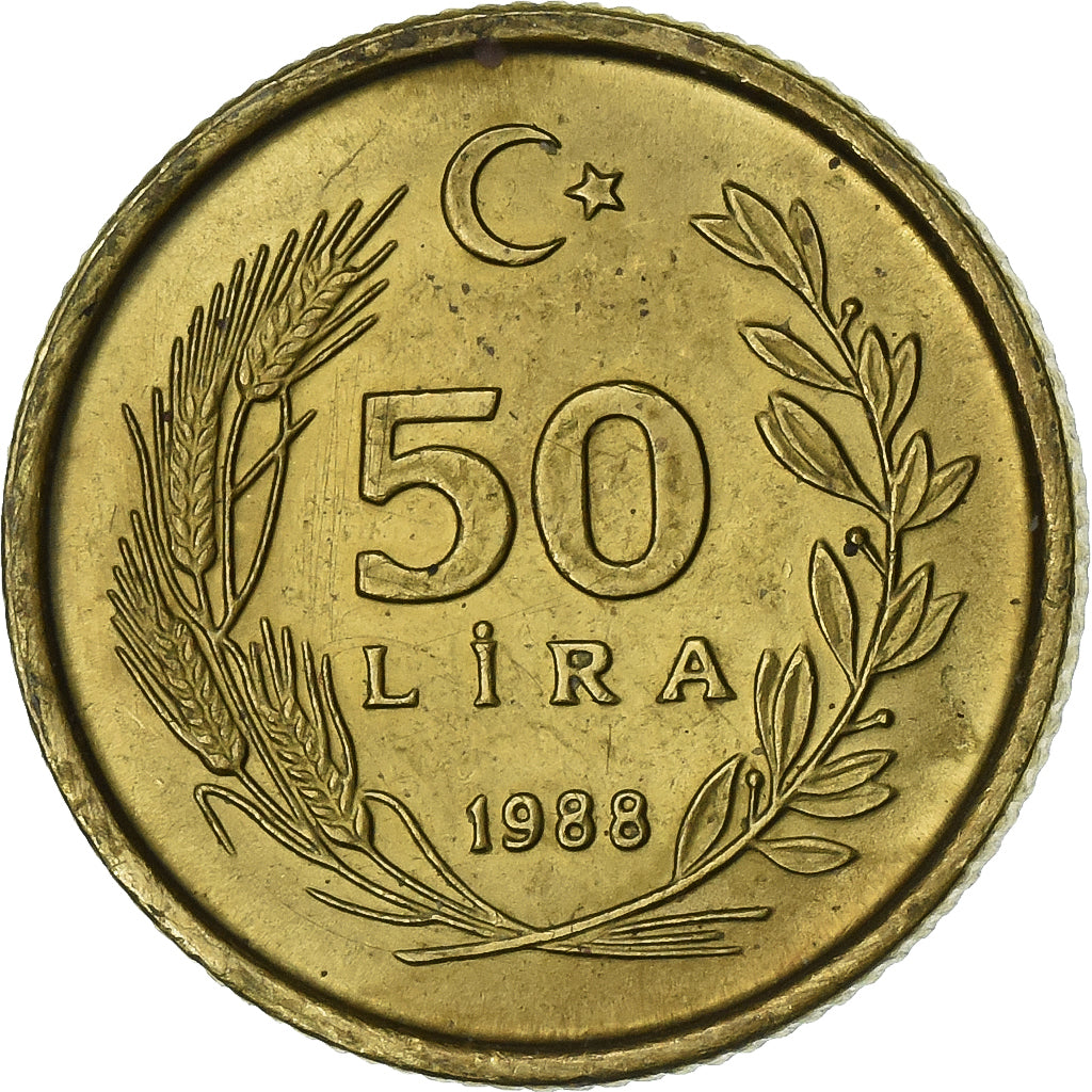 Türkei, 50 Lira, 1988, Aluminum-Bronze, SS, KM:987