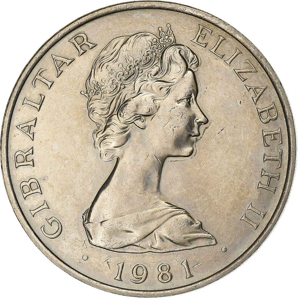 Gibraltar, Elizabeth II, Crown, 1981, Cobre-níquel, AU(55-58), KM:14