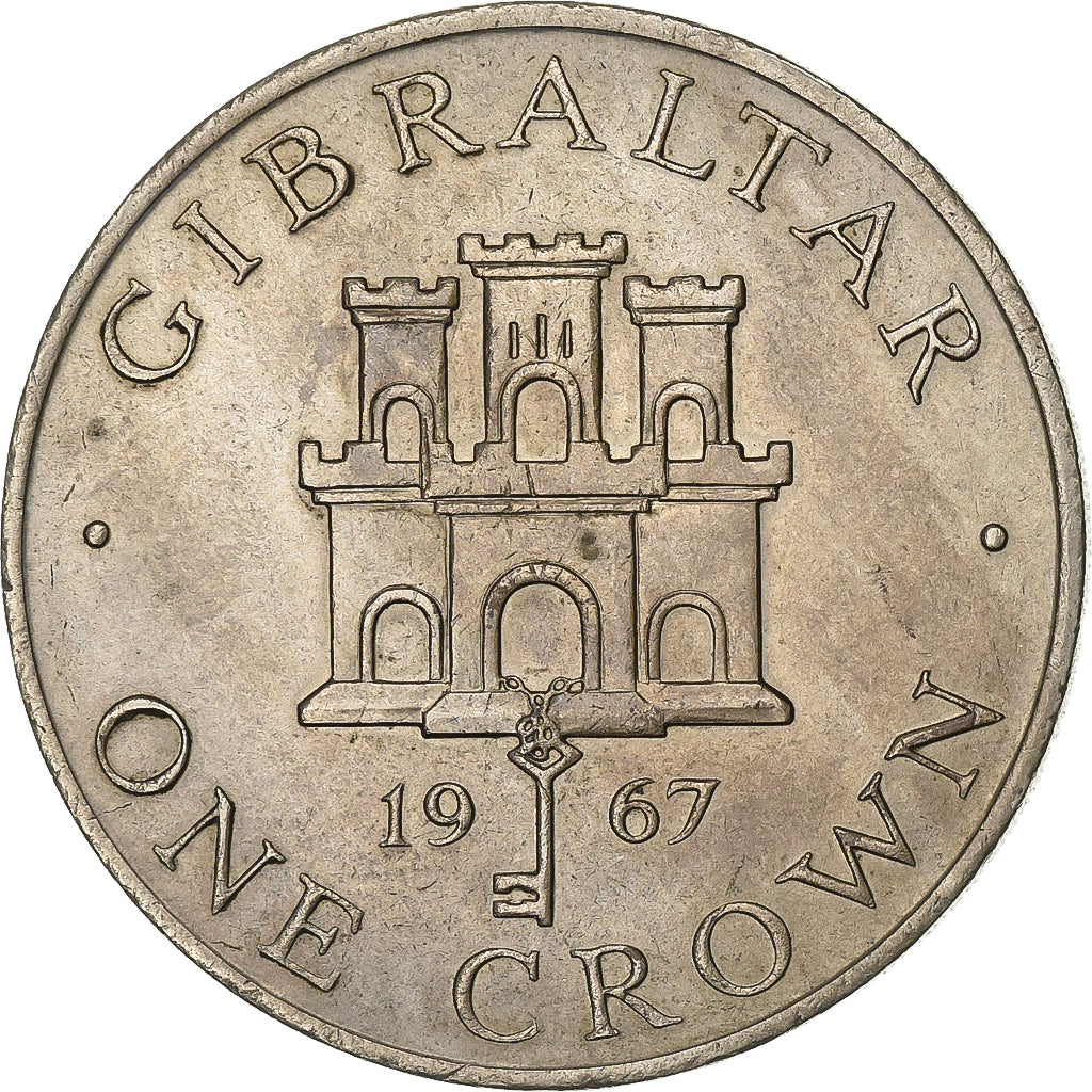 Gibraltar, Elizabeth II, Crown, 1967, Copper-nickel, AU(55-58), KM:4