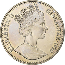 Gibraltar, Elizabeth II, Crown, 1990, Copper-nickel, AU(55-58), KM:46