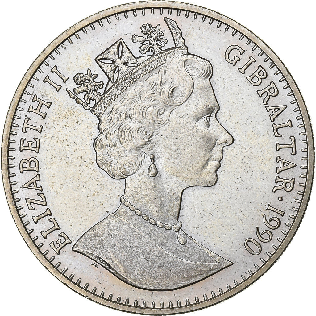 Gibraltar, Elizabeth II, Crown, 1990, Miedź-Nikiel, AU(55-58), KM:34