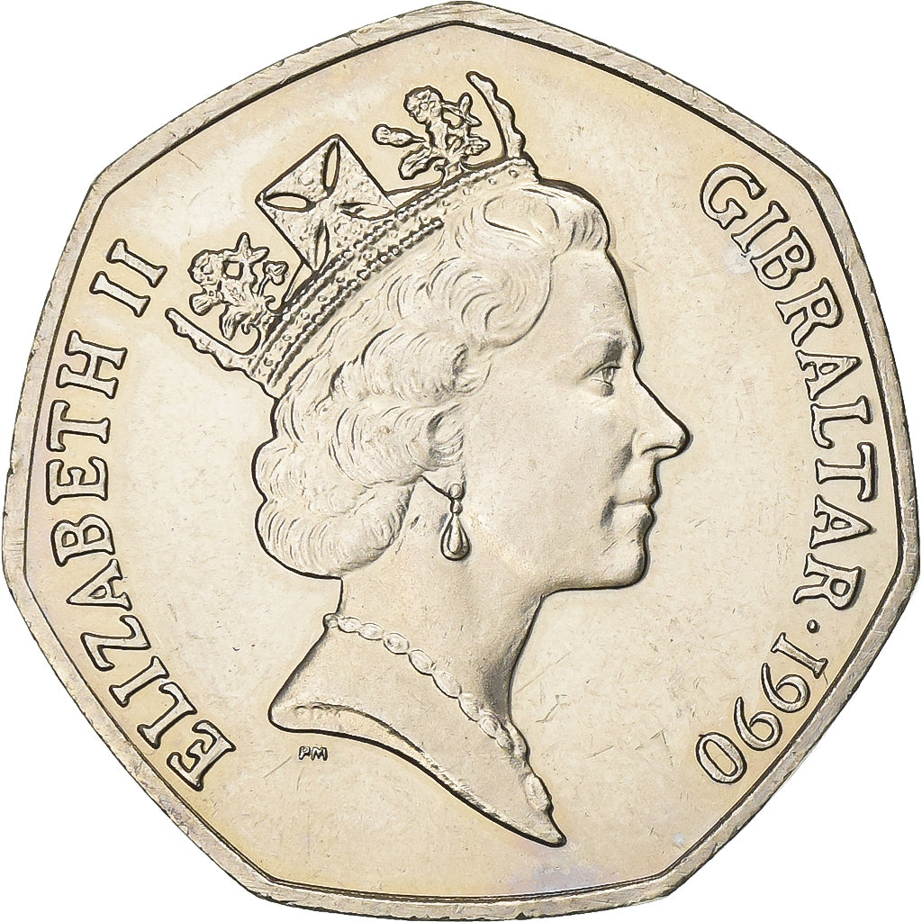 Gibraltar, Élisabeth II, 50 Pence, 1990, Cupro-nickel, SUP, KM:39