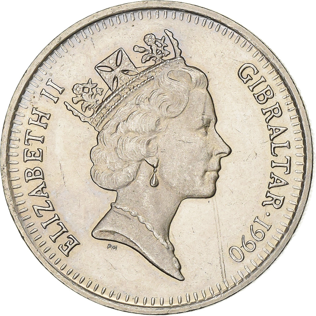Gibraltar, Elizabeth II, 10 Pence, 1990, Copper-nickel, AU(55-58), KM:23.1