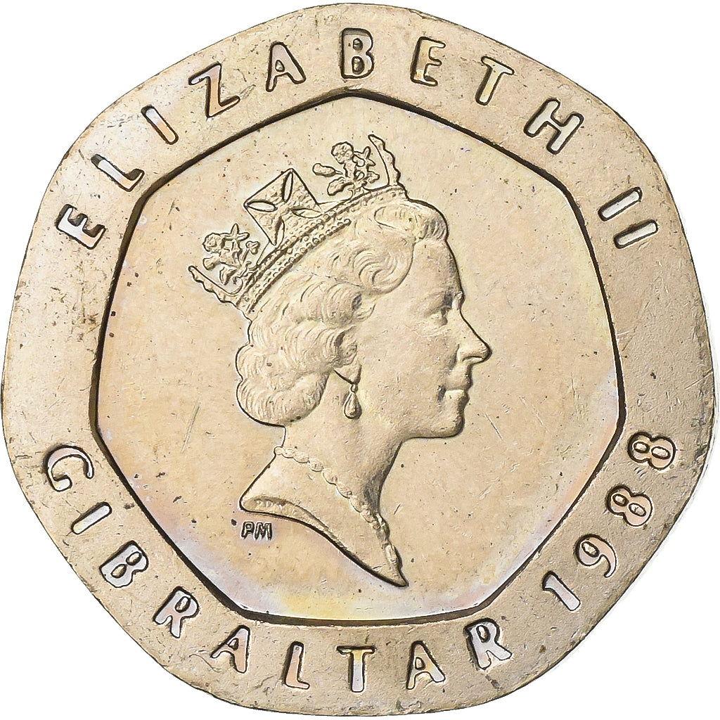 Gibraltar, Elizabeth II, 20 Pence, 1988, Copper-nickel, AU(55-58), KM:16