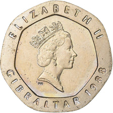Gibraltar, Elizabeth II, 20 Pence, 1988, Copper-nickel, AU(55-58), KM:16