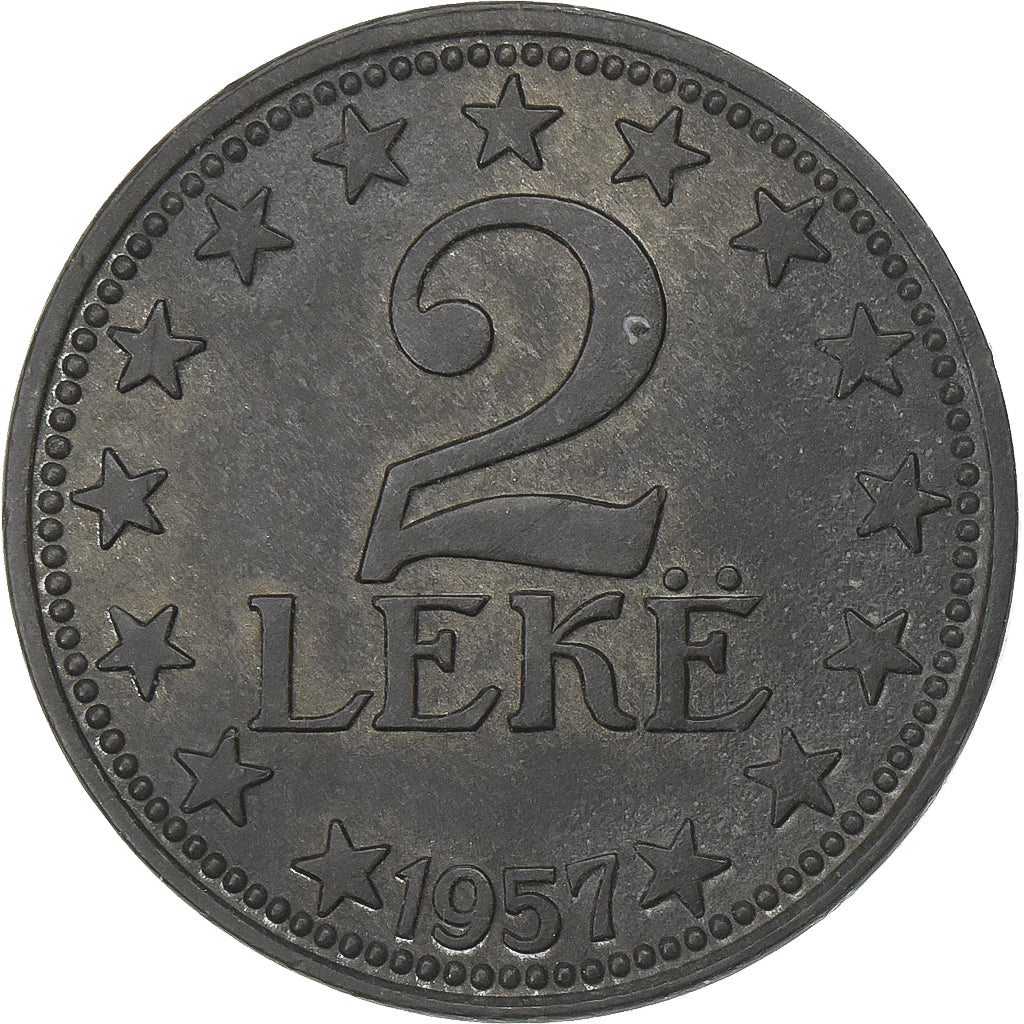 Albania, 2 Leke, 1957, Zinco, BB+, KM:37