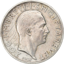 Albania, Zog I, Frang Ar, 1937, Rome, Silver, EF(40-45), KM:16