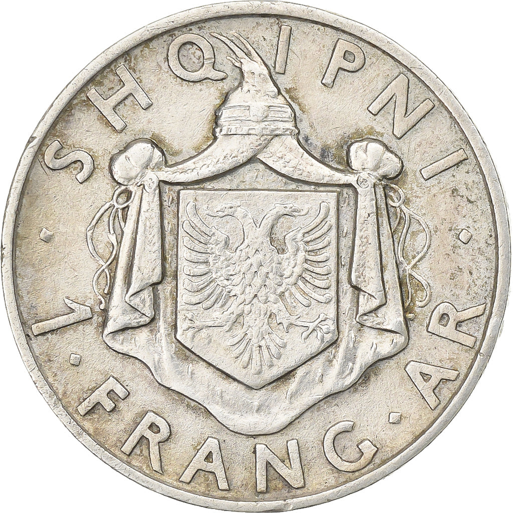 Albania, Zog I, Frang Ar, 1937, Rome, Silver, EF(40-45), KM:16