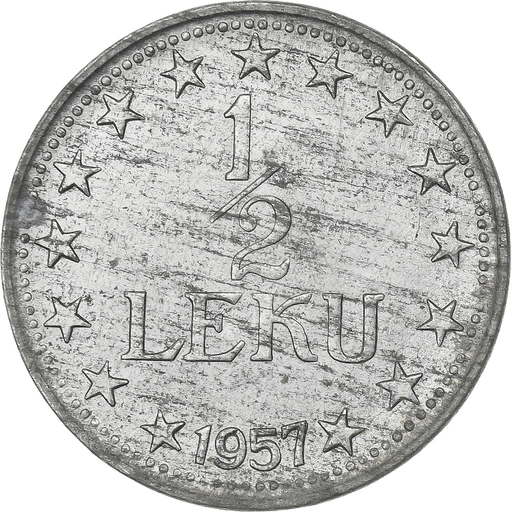 Albania, 1/2 Leku, 1957, Zinc, AU(50-53), KM:35