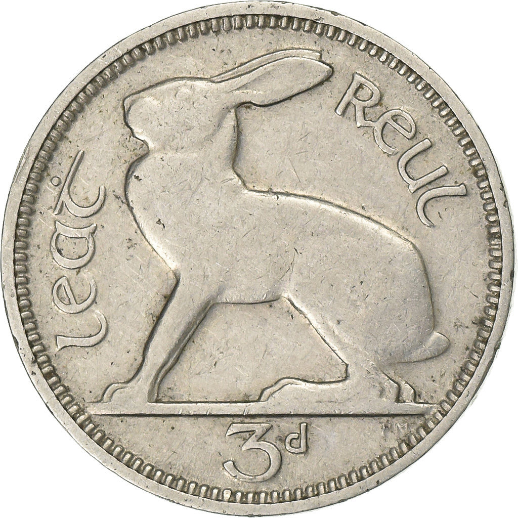 REPUBLIKA IRLANDII, 3 Pence, 1928, Nikiel, EF(40-45), KM:4