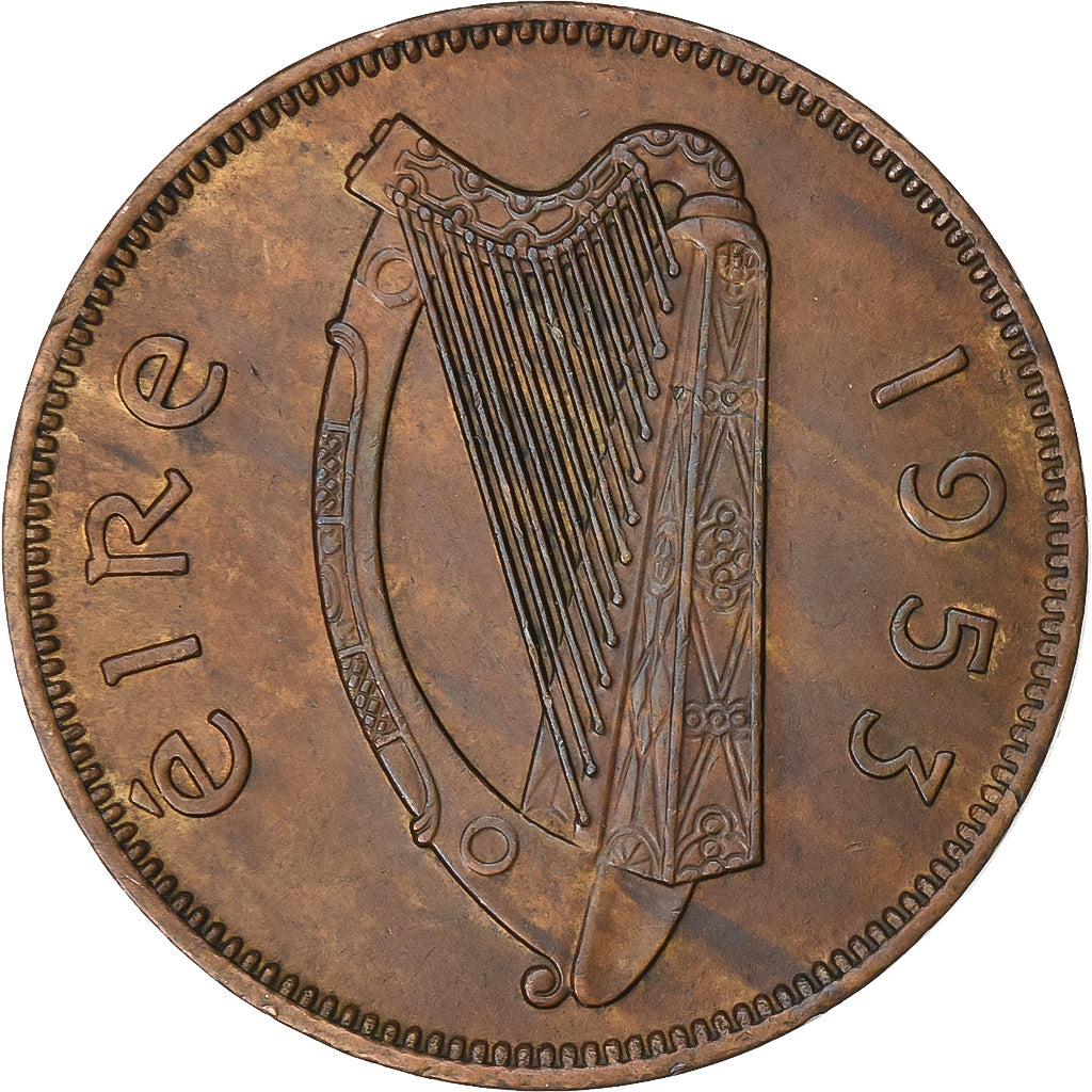 REPUBLIEK IERLAND, 1/2 Penny, 1953, Bronzen, ZF+, KM:10