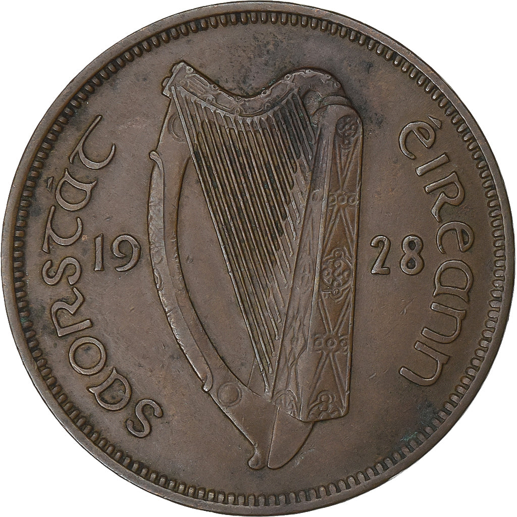 REPUBLIEK IERLAND, 1/2 Penny, 1928, Bronzen, ZF, KM:2
