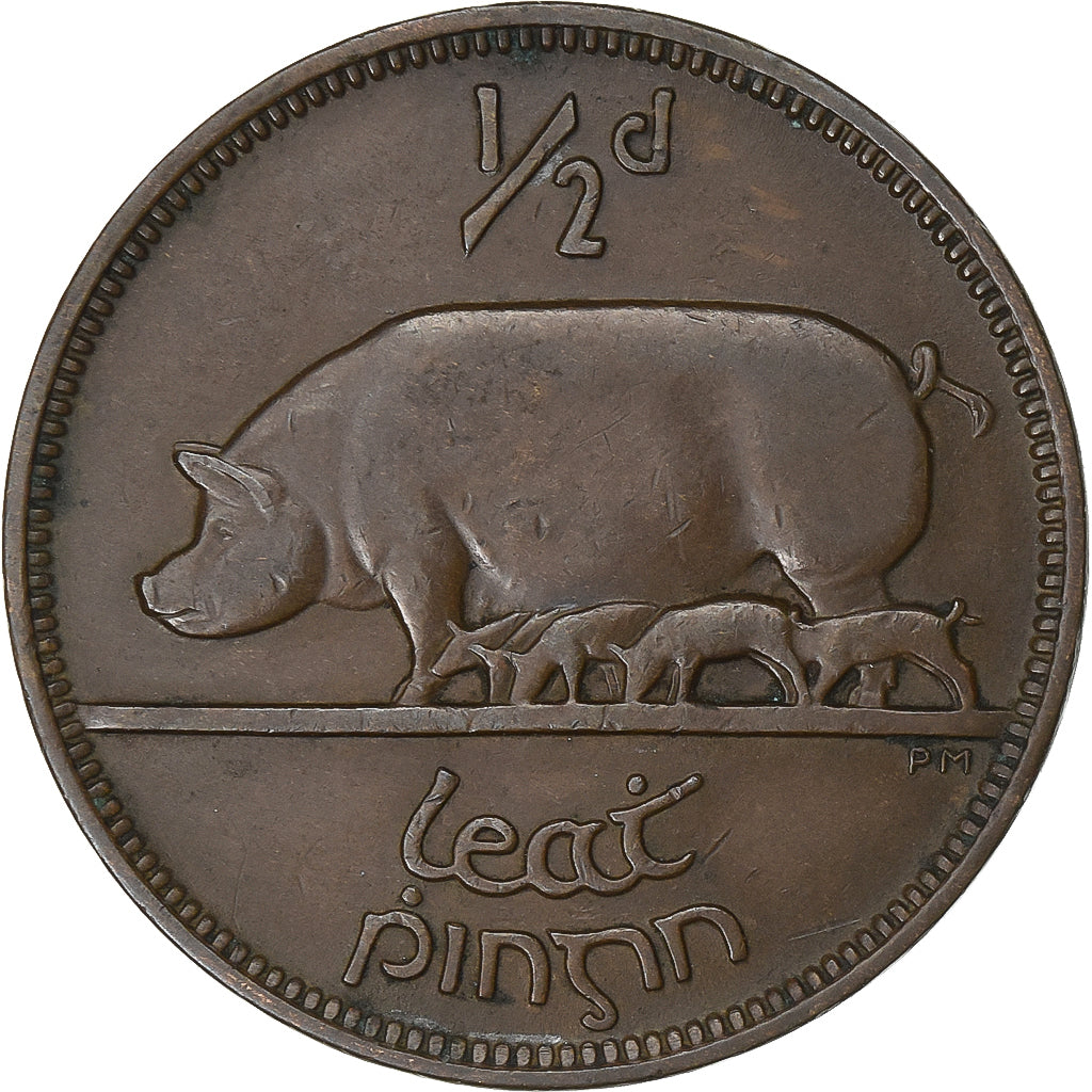 REPUBLIEK IERLAND, 1/2 Penny, 1928, Bronzen, ZF, KM:2