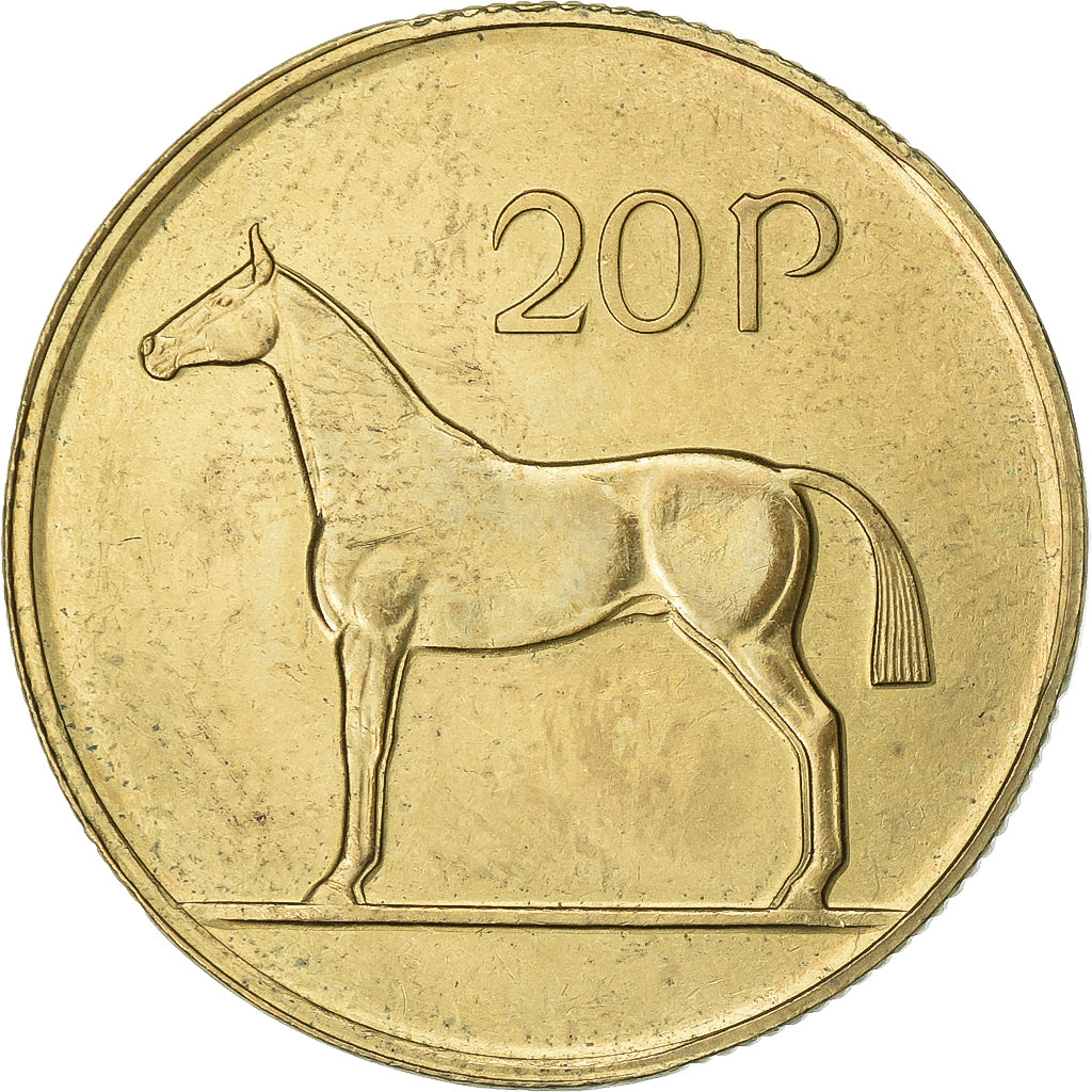 REPÚBLICA DA IRLANDA, 20 Pence, 1986, Níquel-Bronze, AU(50-53), KM:25