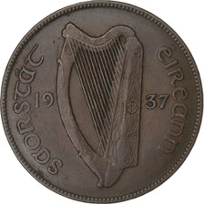 REPUBLIKA IRLANDII, Penny, 1937, Brązowy, EF(40-45), KM:3