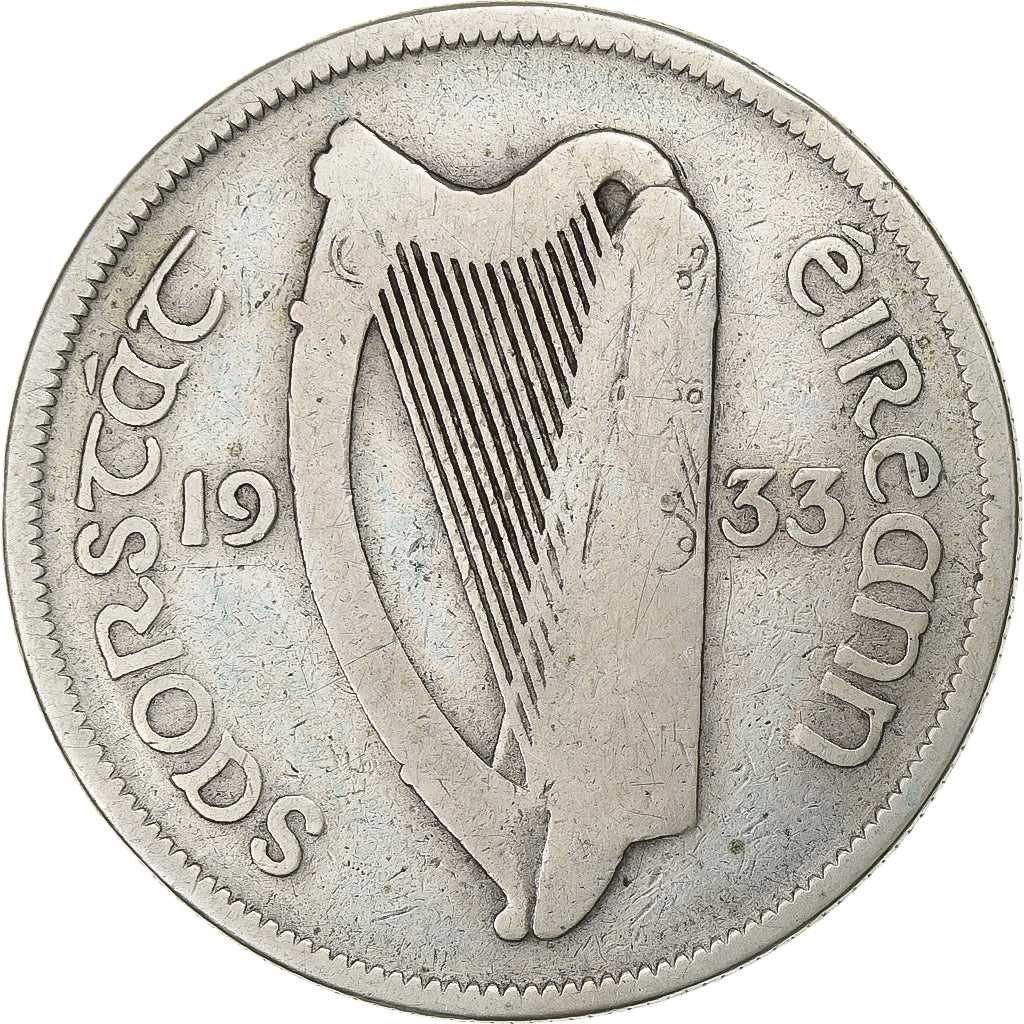 REPUBLIKA IRLANDII, 1/2 Crown, 1933, Srebro, VF(30-35), KM:8