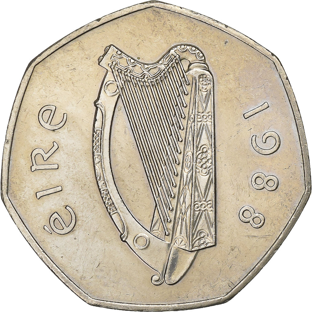Ireland, 50 Pence, 1988, Copper-nickel, AU(55-58), KM:26