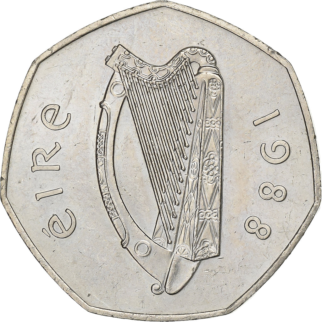 REPÚBLICA DE IRLANDA, 50 Pence, 1988, Cobre - níquel, EBC, KM:26