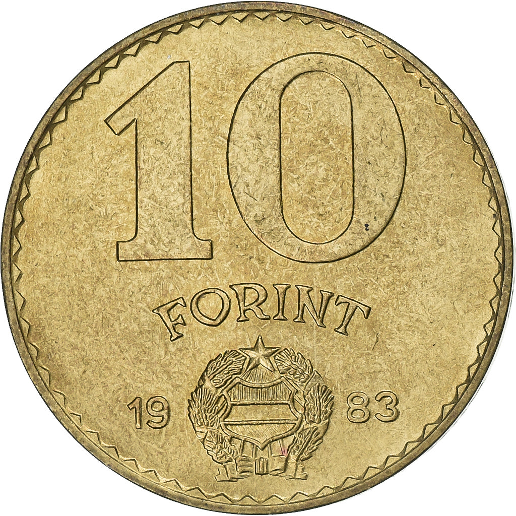 Ungarn, 10 Forint, 1983, Budapest, Aluminum-Bronze, SS+, KM:636