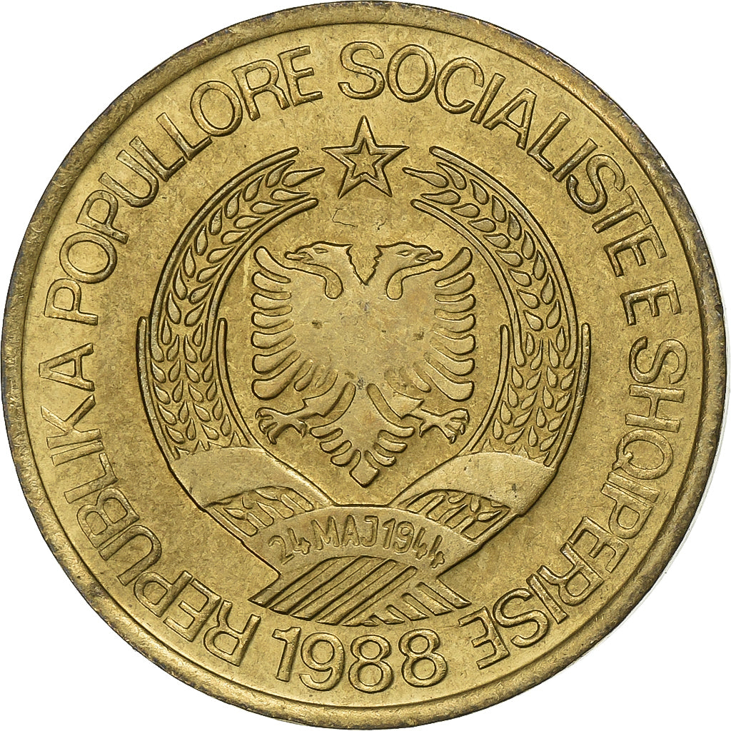 Albânia, Lek, 1988, Alumínio-Bronze, AU(55-58), KM:66