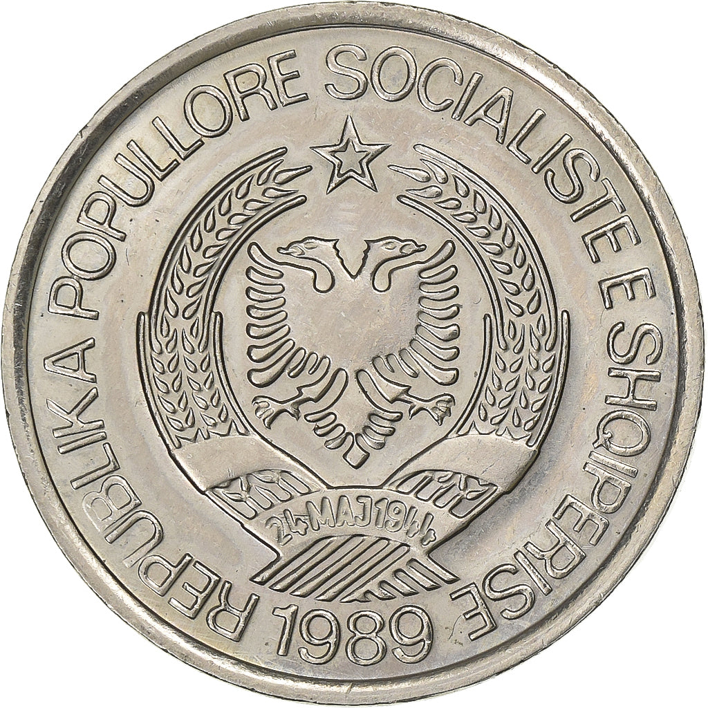 Albânia, 2 Leke, 1989, Cobre-níquel, AU(55-58), KM:73