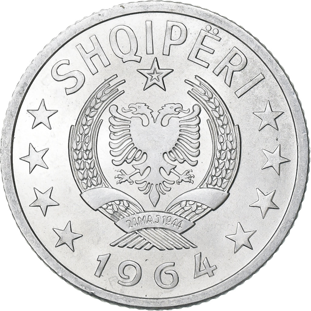 Albânia, 5 Qindarka, 1964, Alumínio, AU(55-58), KM:39