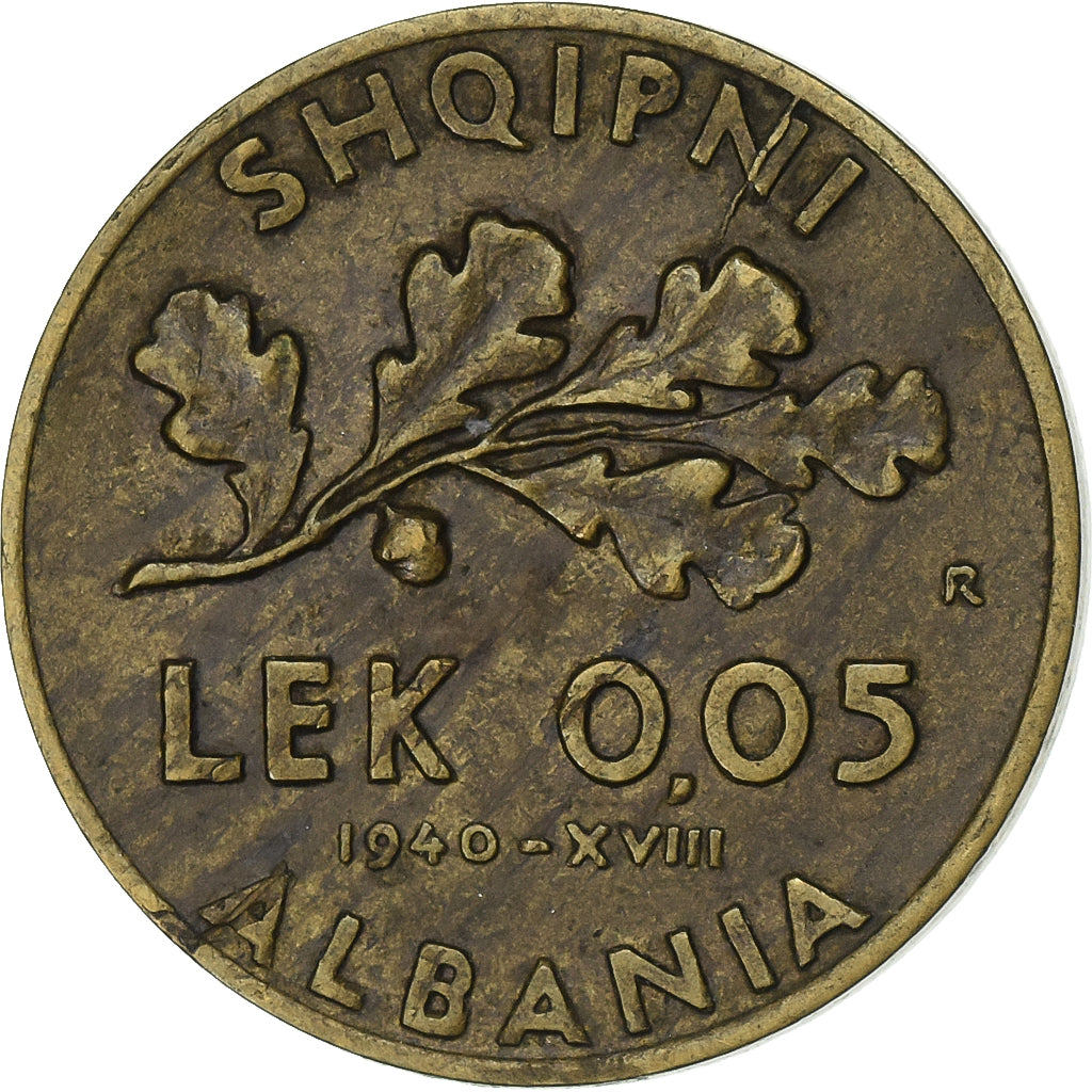 Albânia, Vittorio Emanuele III, 0.05 Lek, 1940, Rome, Alumínio-Bronze