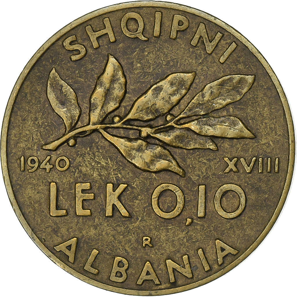 Albania, Vittorio Emanuele III, 0.10 Lek, 1940, Rome, Aluminum-Bronze, SS+
