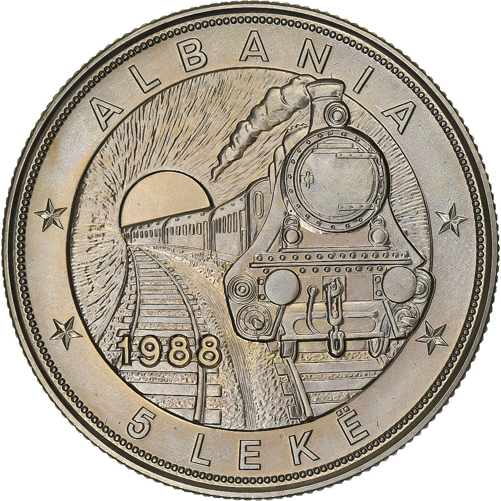 Albania, 5 Lekë, 1988, Copper-nickel, MS(60-62), KM:61