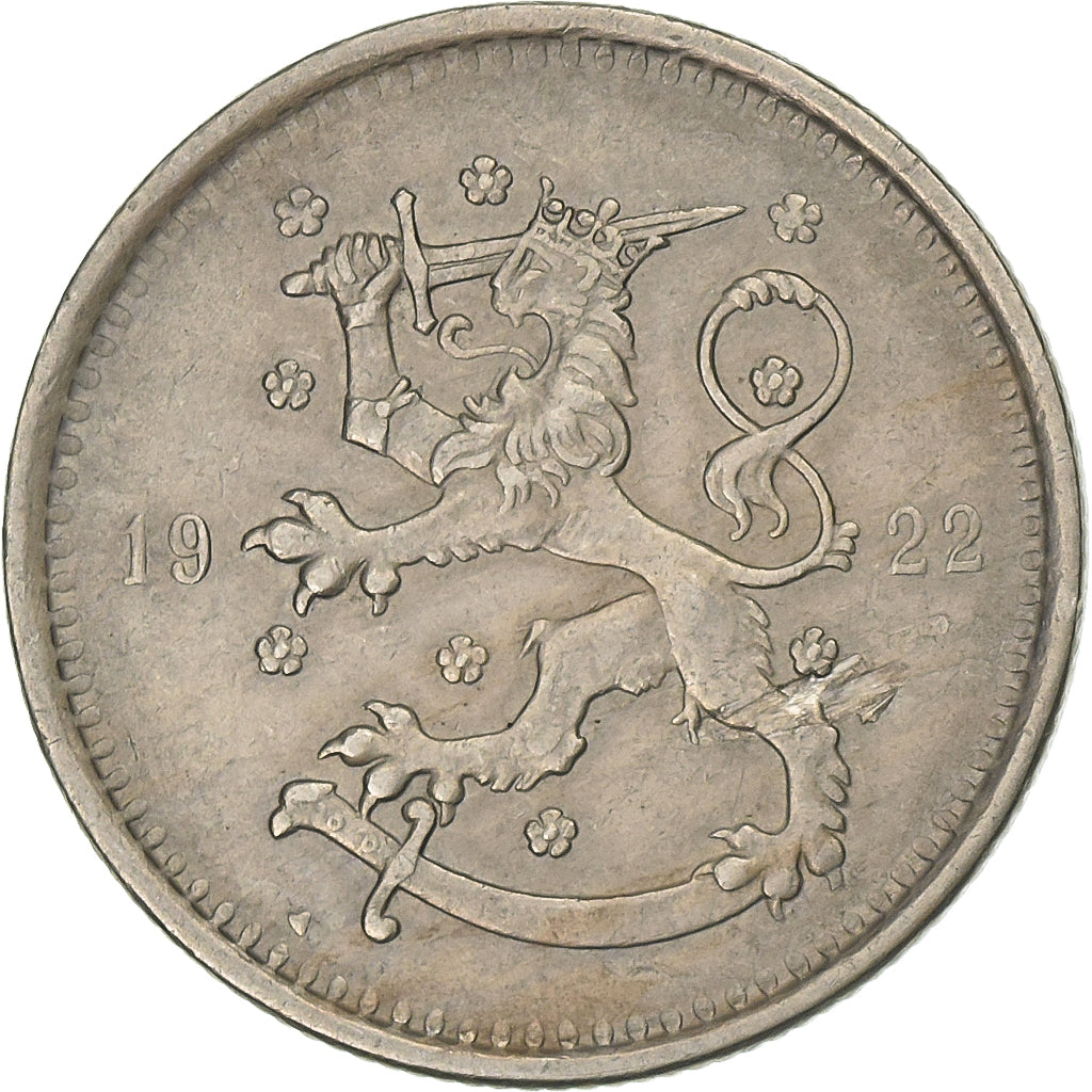 Finlândia, Markka, 1922, Cobre-níquel, EF(40-45), KM:27