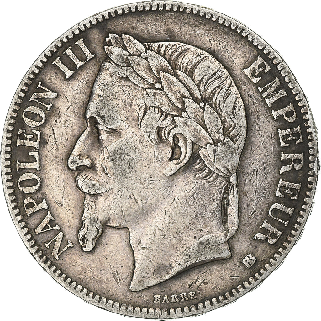 France, Napoleon III, 5 Francs, 1867, Strasbourg, Silver, VF(30-35)
