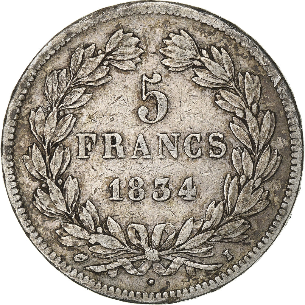 France, Louis Philippe I, 5 Francs, 1834, Limoges, Silver, VF(20-25)