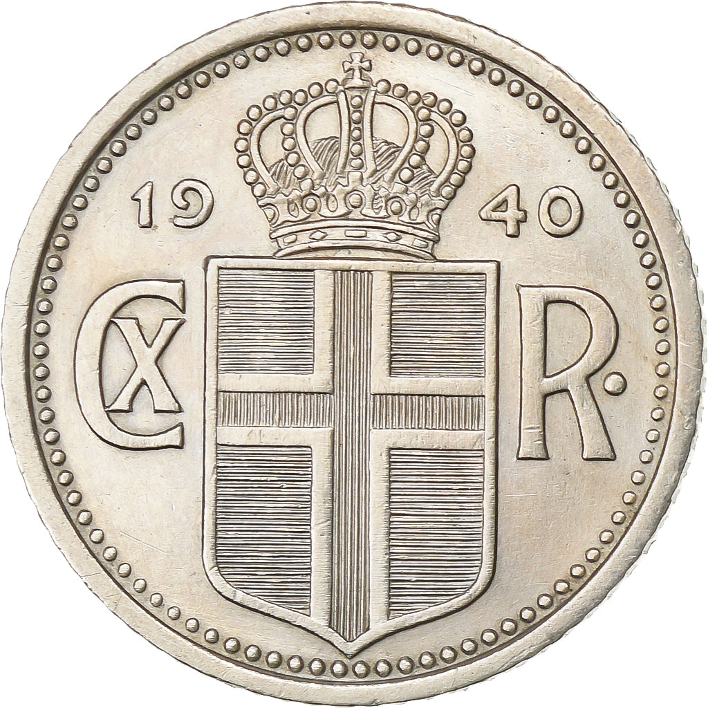 Islandia, Christian X, 10 Aurar, 1940, London, Cobre - níquel, MBC+, KM:1.2