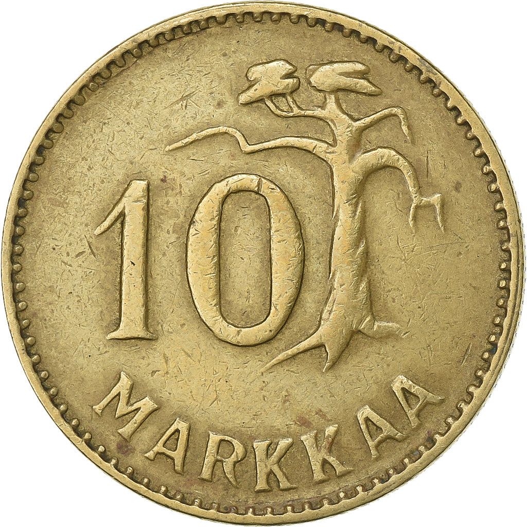 Finlandia, 10 Markkaa, 1953, Alluminio-bronzo, BB, KM:38