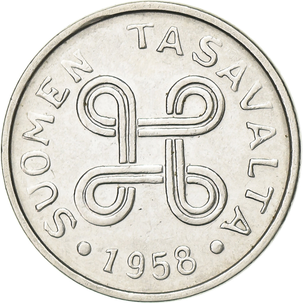 Finlandia, Markka, 1958, Nikiel platerowany żelazem, AU(50-53), KM:36a