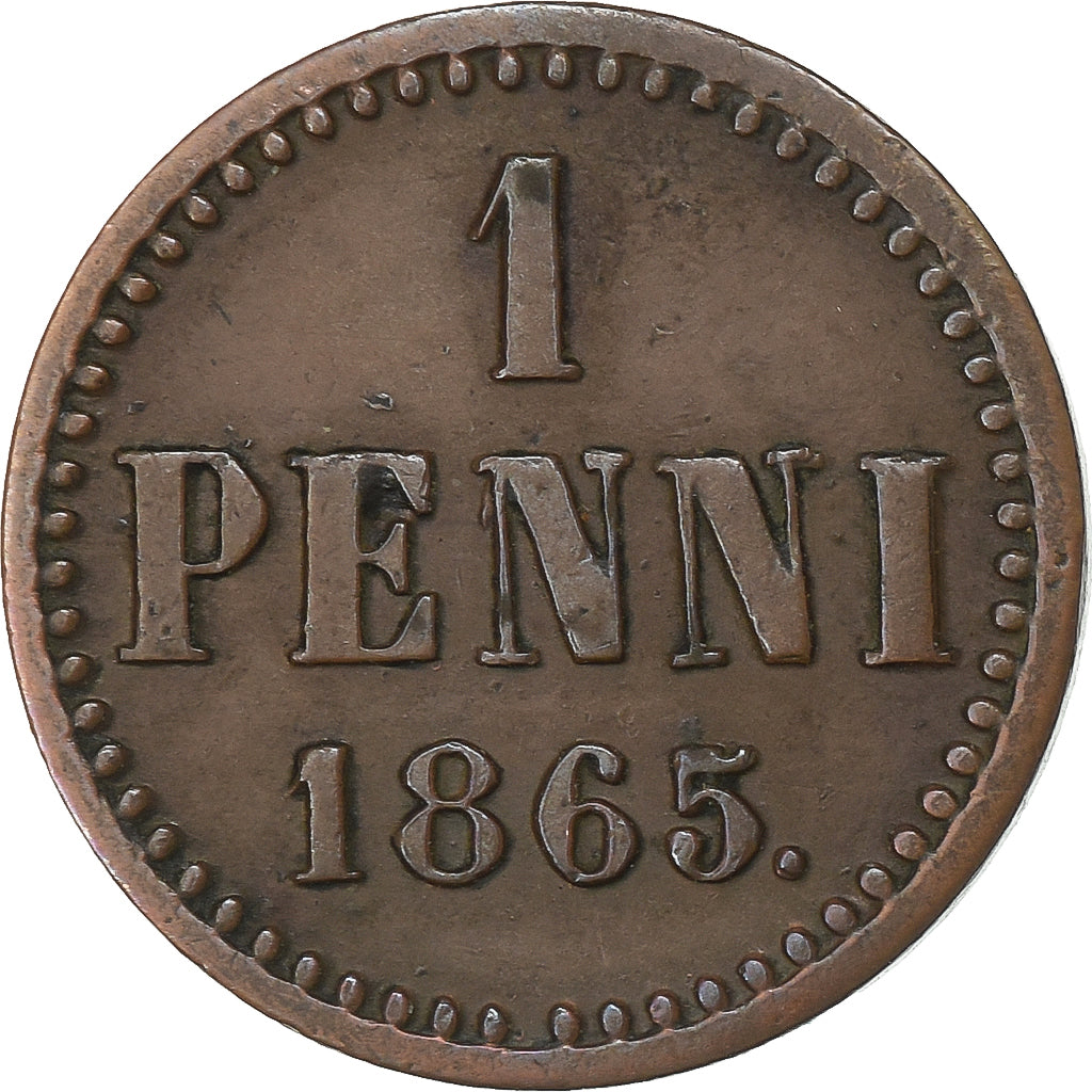 Finlândia, Alexander II, Penni, 1865, Cobre, EF(40-45), KM:1.1