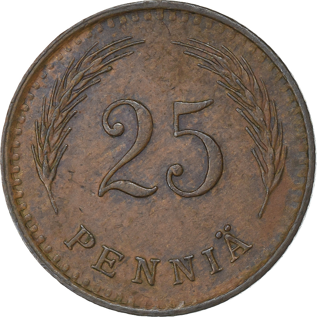 Finlandia, 25 Penniä, 1941, Rame, BB+, KM:25a