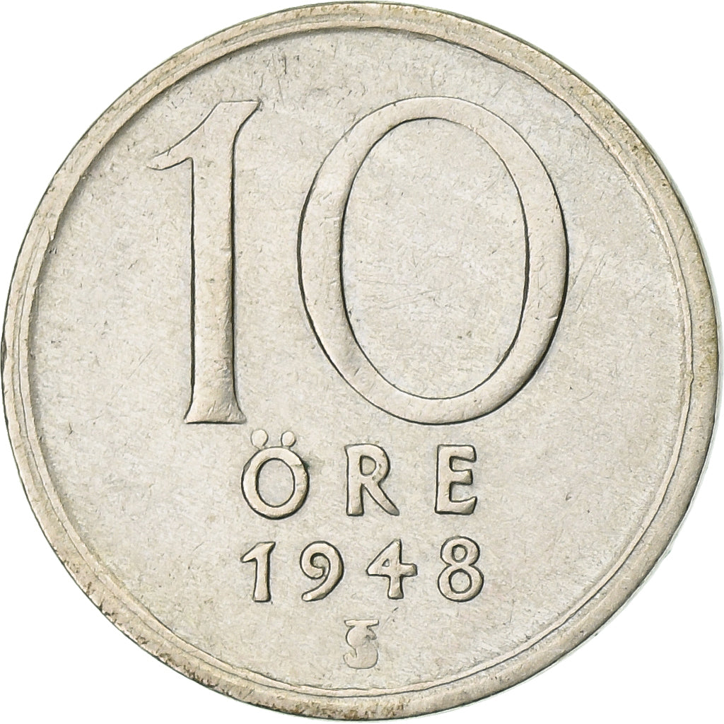 Zweden, Gustaf V, 10 Öre, 1948, Zilver, ZF, KM:813