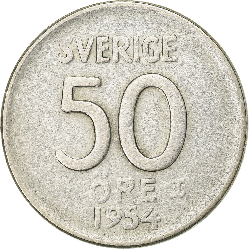 Sweden, Gustaf VI, 50 Öre, 1954, Silver, EF(40-45), KM:825