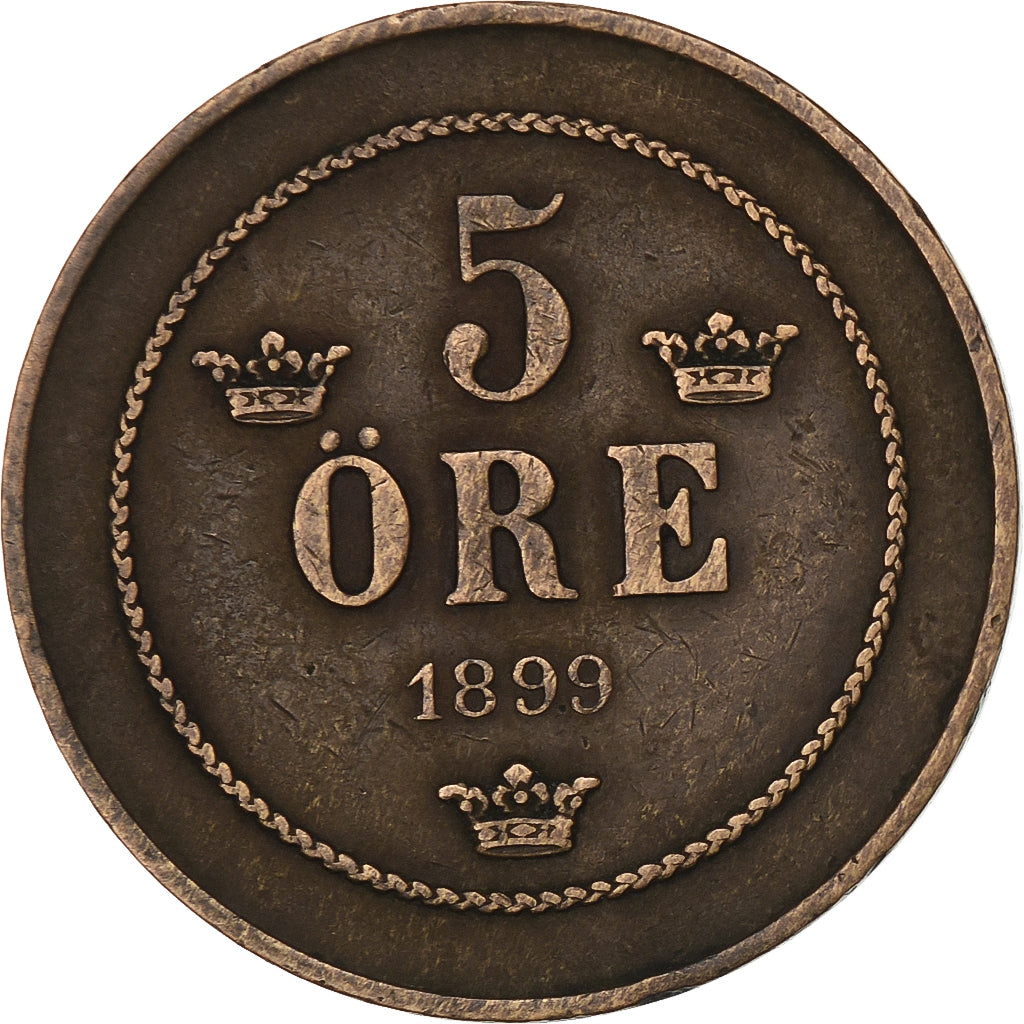 Suède, Oscar II, 5 Öre, 1899, Bronze, TTB, KM:757