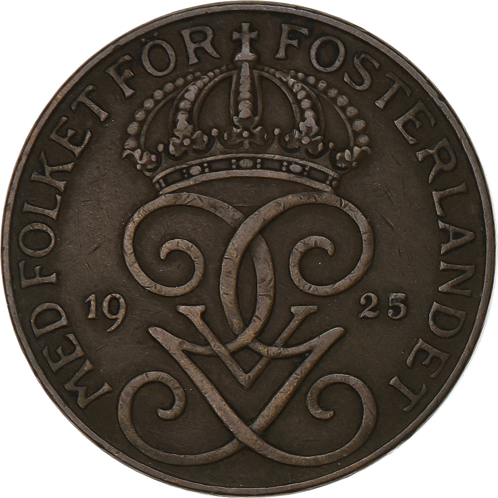 Zweden, Gustaf V, 5 Öre, 1925, Bronzen, ZF, KM:779.2