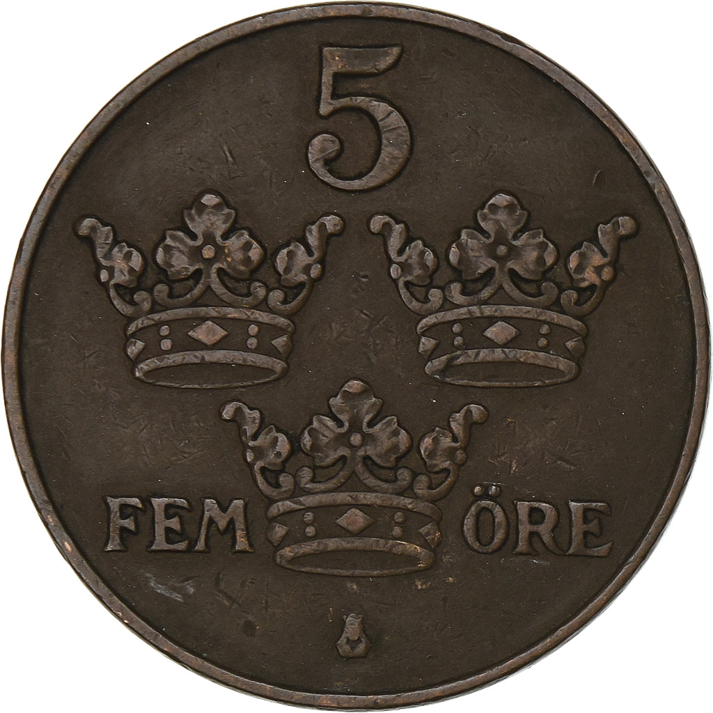 Zweden, Gustaf V, 5 Öre, 1925, Bronzen, ZF, KM:779.2