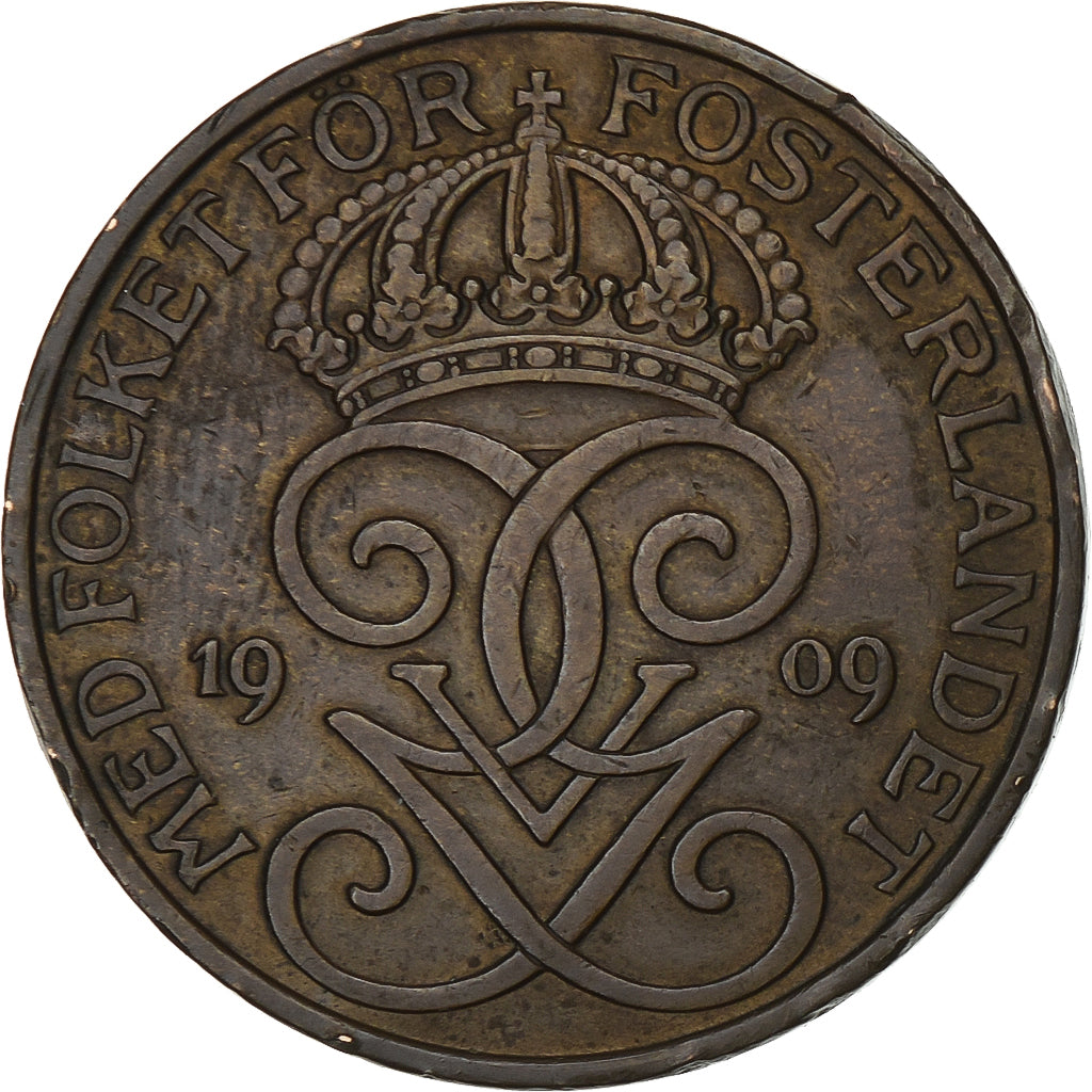 Zweden, Gustaf V, 5 Öre, 1909, Bronzen, ZF, KM:779.1