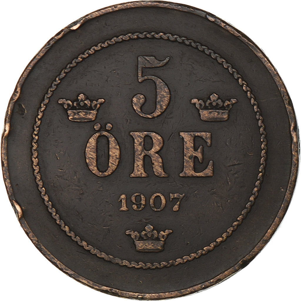 Suède, Oscar II, 5 Öre, 1907, Bronze, TTB, KM:770